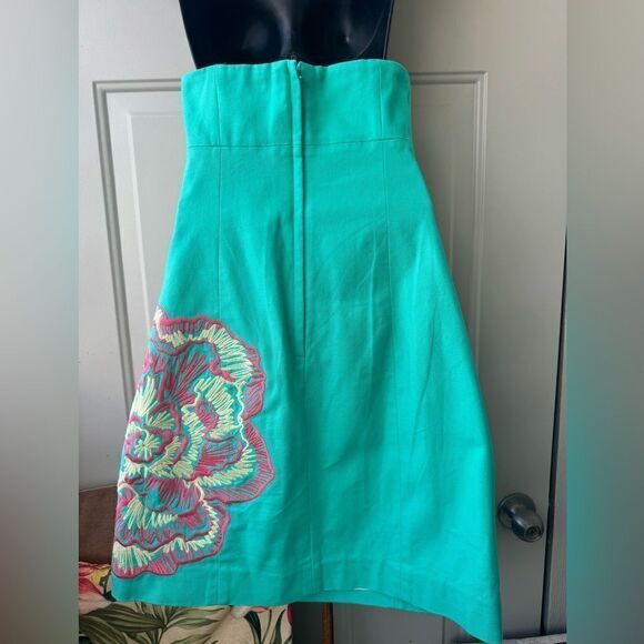 Lilly Pulitzer Bowen Lagoon Green Comb Get It Embroidered Strapless Dress Sz 2 - Picture 7 of 15